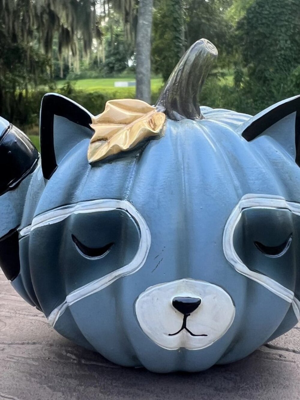 Fall Raccoon Pumpkin Figurine Blue Gray Woodland Animal Autumn Halloween Decor - Picture 4 of 4